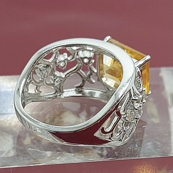 Natural Yellow Citrine‎ 10x8mm & White Topaz 925 Sterling Silver Ring Sz… - Picture 3 of 11
